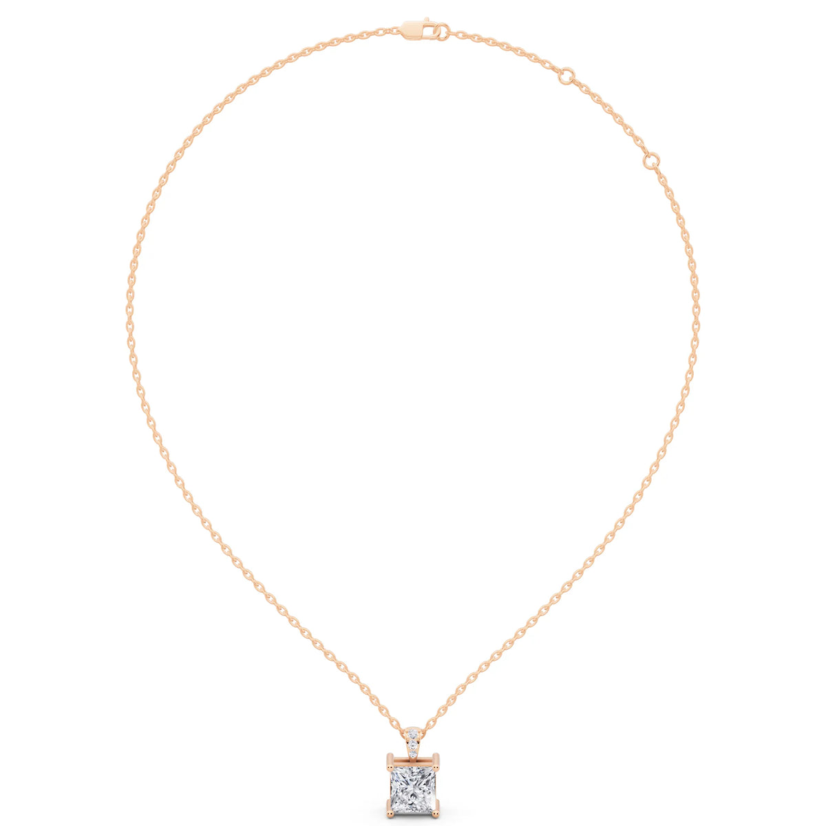 Rose Gold Princess Lab Grown Diamond Solitaire Pendant, view 3