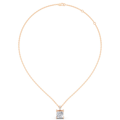 Rose Gold Princess Lab Grown Diamond Solitaire Pendant, view 3
