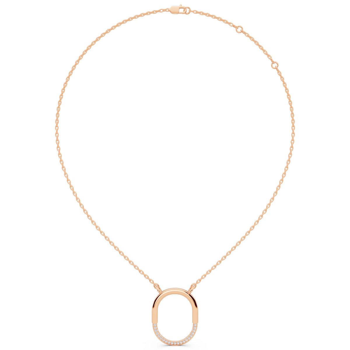 Rose Gold Open Oval Lab Grown Diamond Pendant, view 6