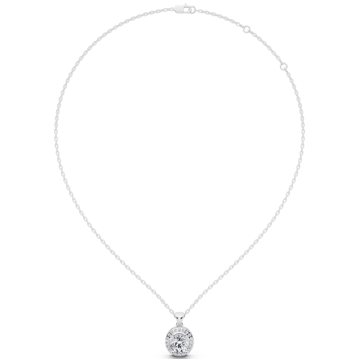 Round Lab Grown Diamond Layered Halo Pendant, view 4