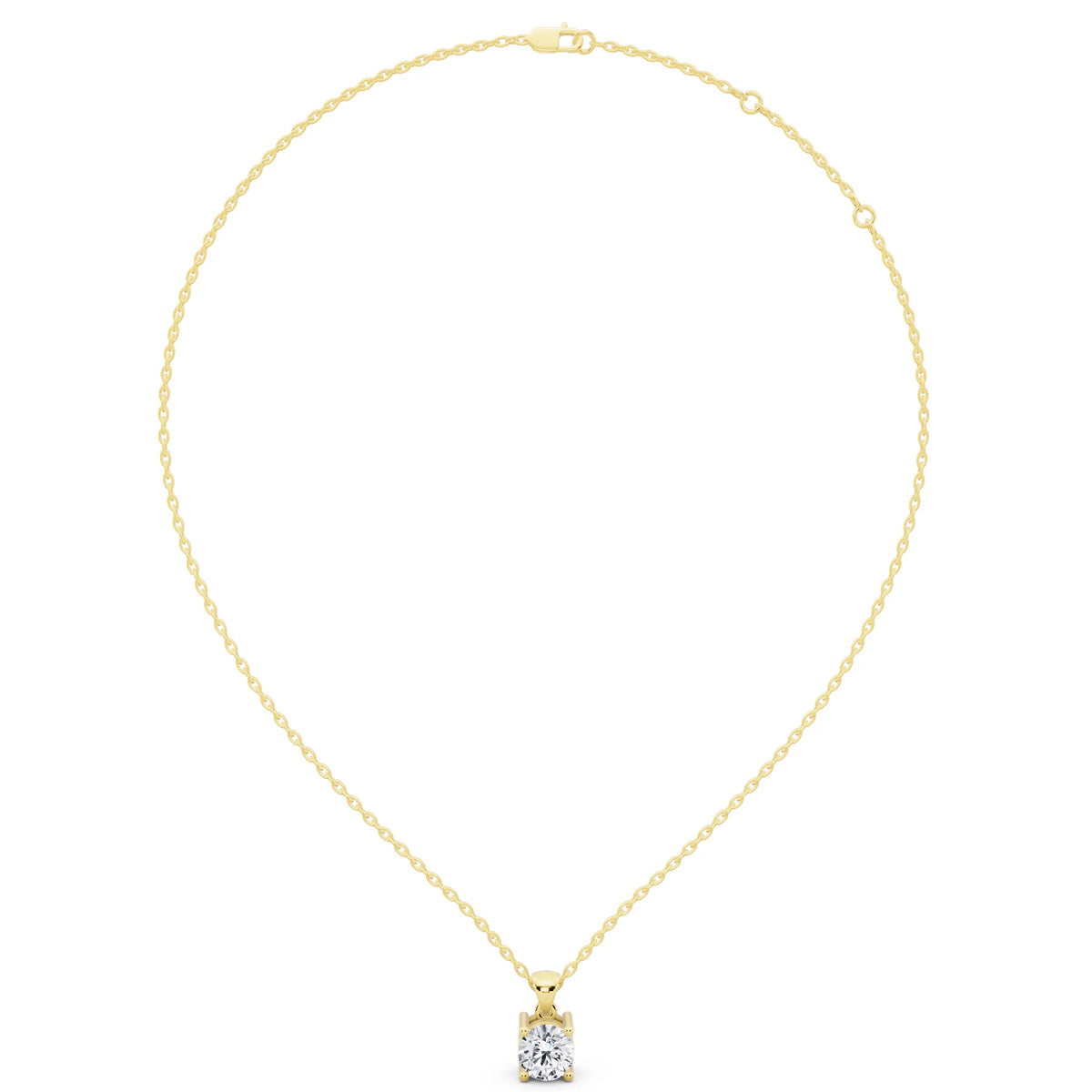 10K Yellow Gold Round Lab Grown Diamond Four Prong Solitaire Pendant, view 4