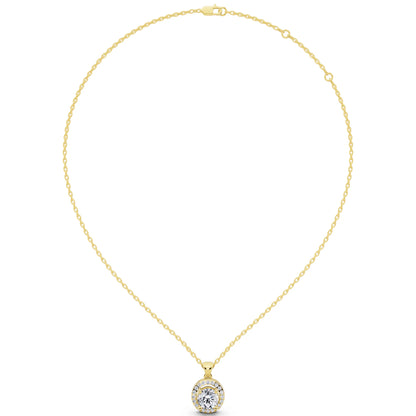 Yellow Gold Round Lab Grown Diamond Layered Halo Pendant, view 4