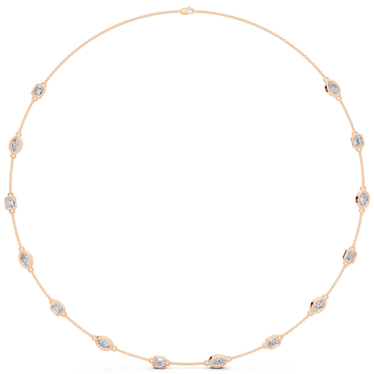 Rose Gold Emerald Marquise Alternating Lab Grown Diamond Necklace