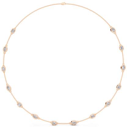 Rose Gold Emerald Marquise Alternating Lab Grown Diamond Necklace