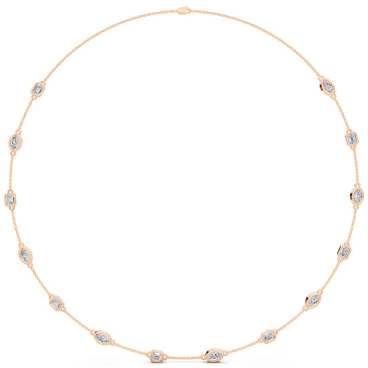 Rose Gold Emerald Marquise Alternating Lab Grown Diamond Necklace