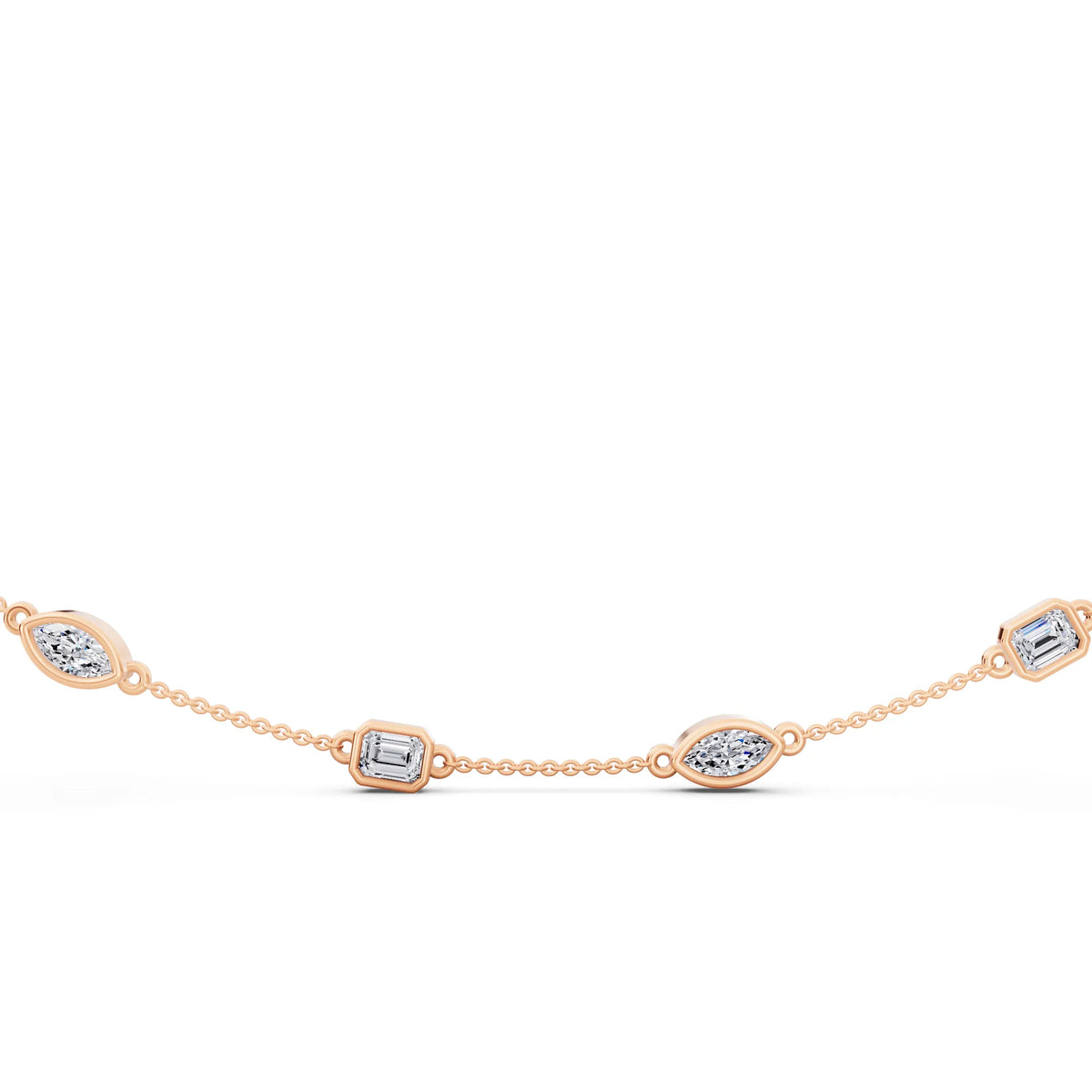 Rose Gold Emerald Marquise Alternating Lab Grown Diamond Necklace, view 4