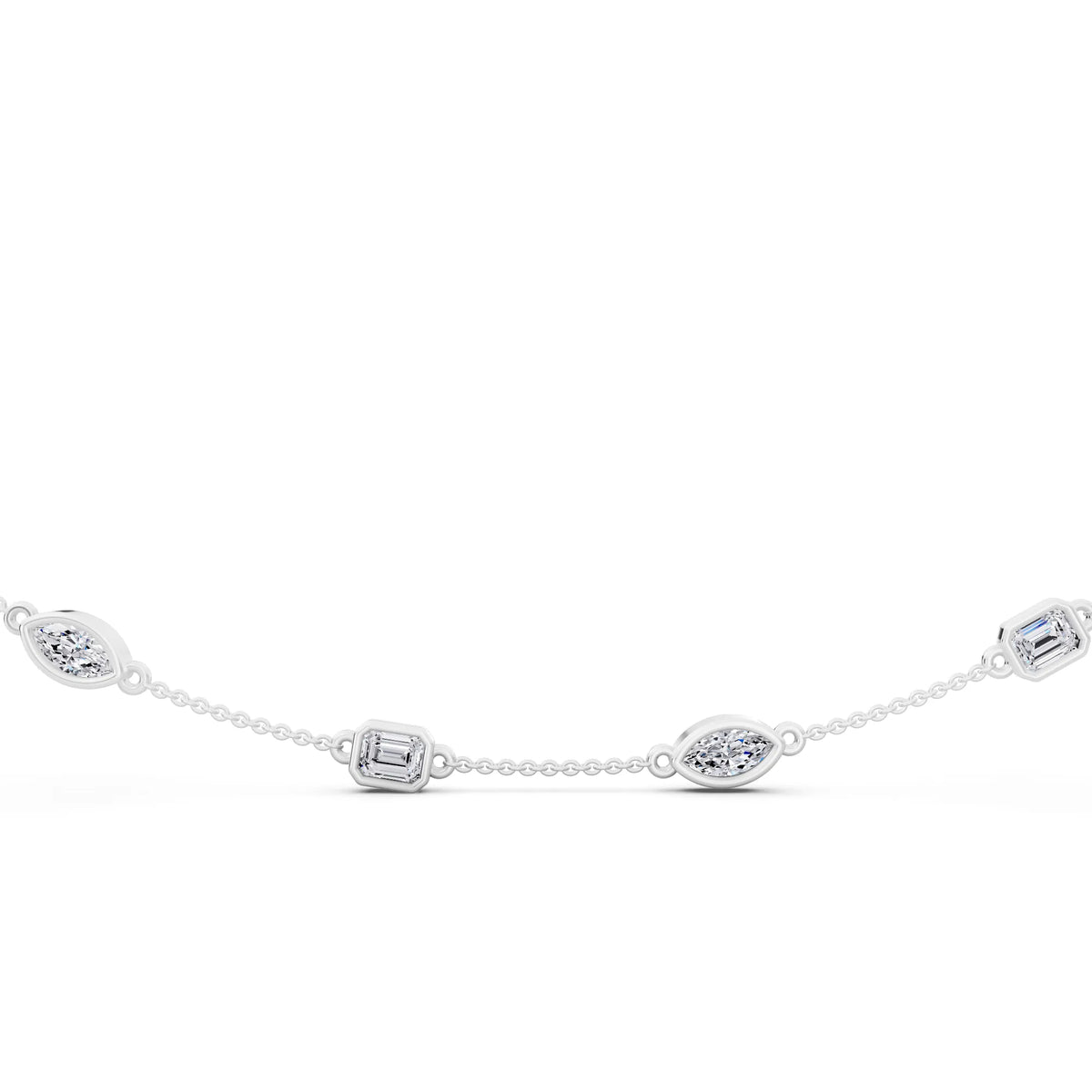 Emerald Marquise Alternating Lab Grown Diamond Necklace, view 4
