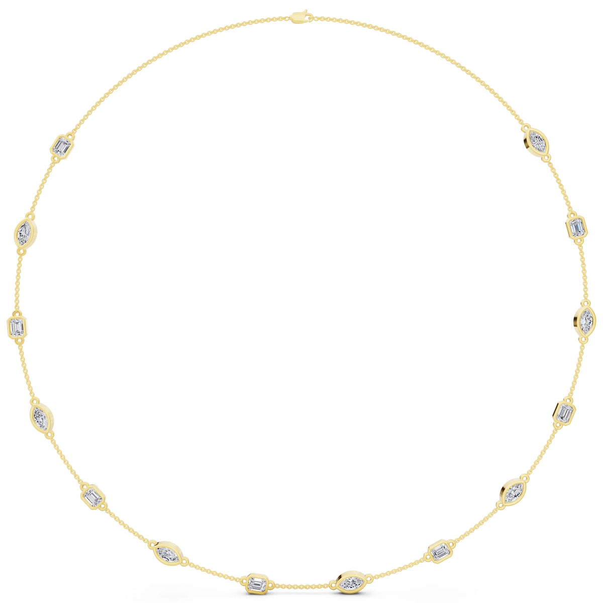 Yellow Gold Emerald Marquise Alternating Lab Grown Diamond Necklace