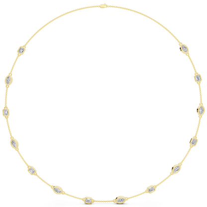 Yellow Gold Emerald Marquise Alternating Lab Grown Diamond Necklace
