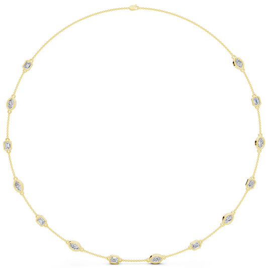 Yellow Gold Emerald Marquise Alternating Lab Grown Diamond Necklace