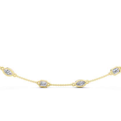 Yellow Gold Emerald Marquise Alternating Lab Grown Diamond Necklace, view 4