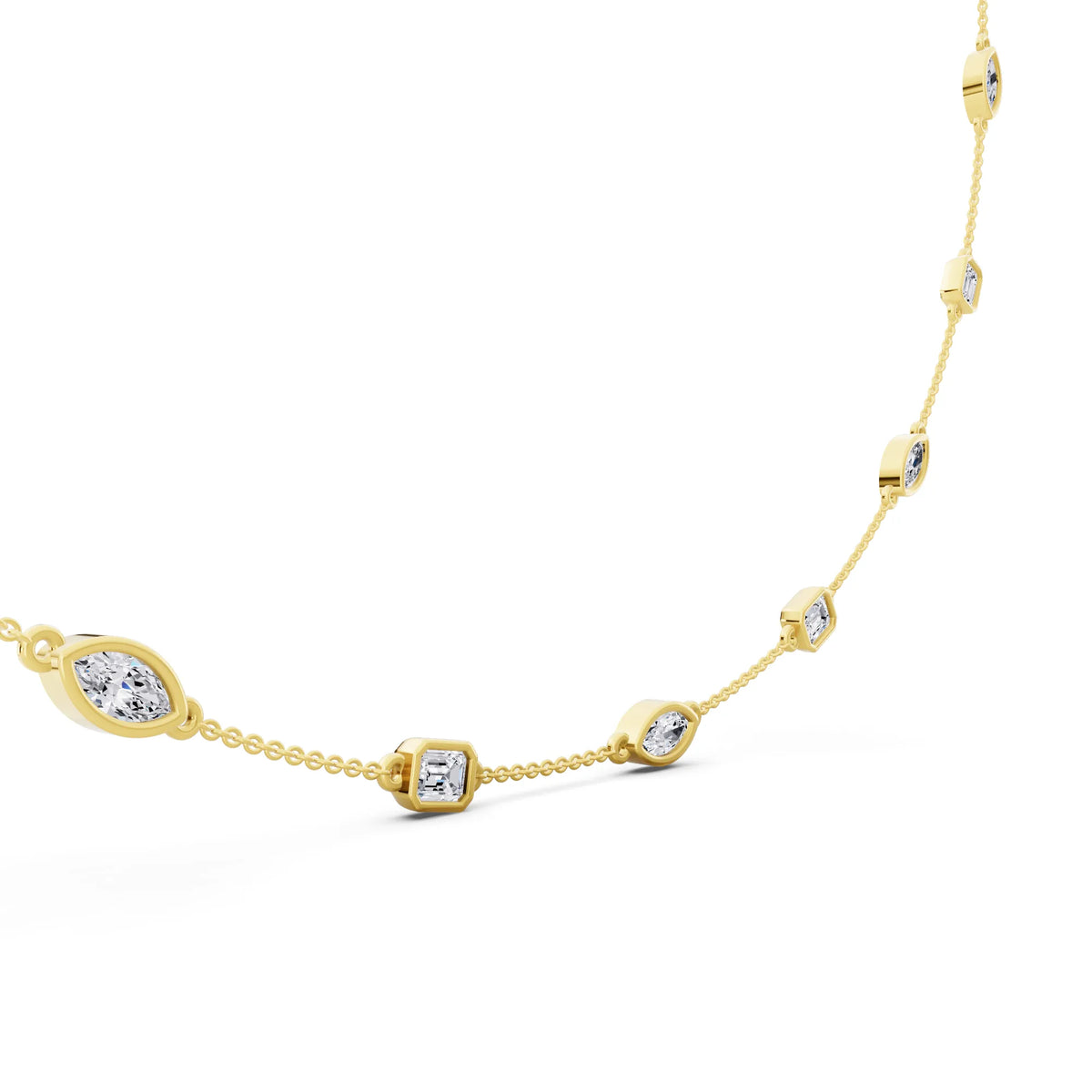 Yellow Gold Emerald Marquise Alternating Lab Grown Diamond Necklace, view 5