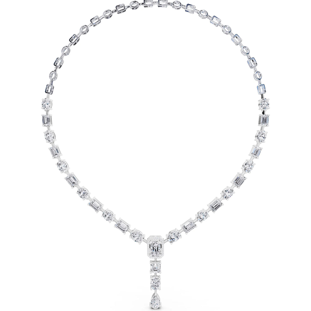 Emerald Oval Round Station Multi- Lab Grown Diamond Necklace