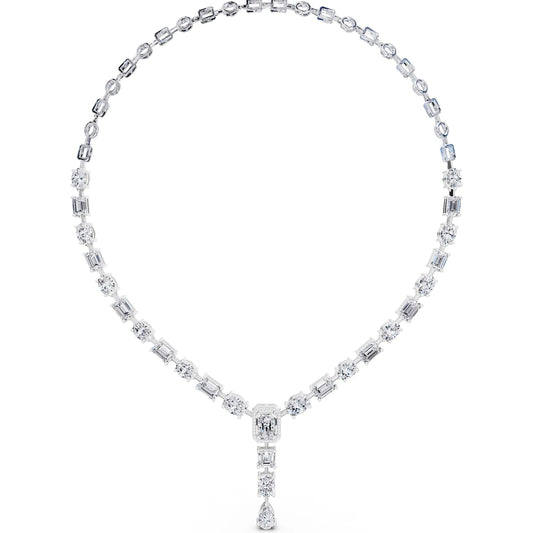 Emerald Oval Round Station Multi- Lab Grown Diamond Necklace