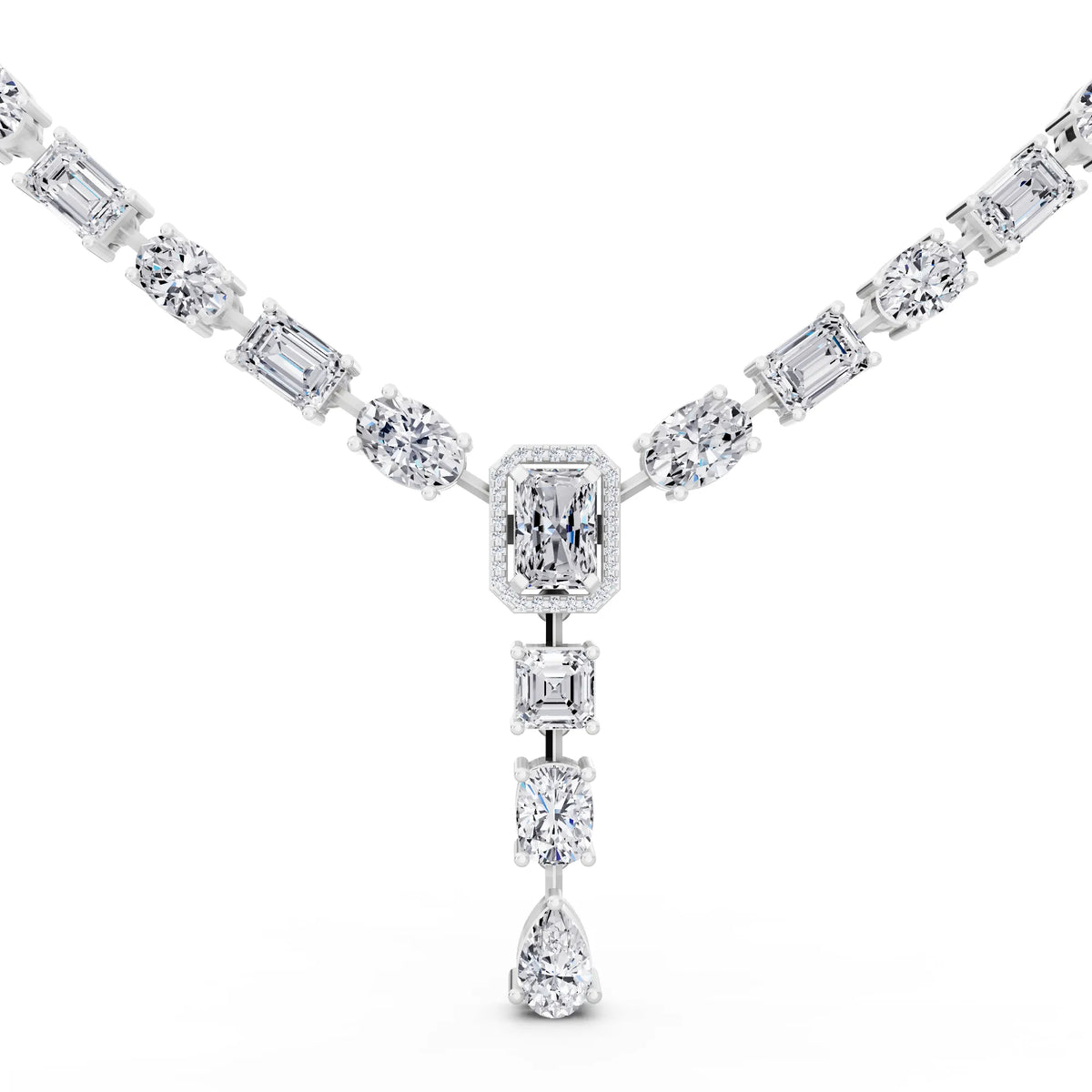 Emerald Oval Round Station Multi- Lab Grown Diamond Necklace, view 4