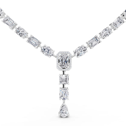 Emerald Oval Round Station Multi- Lab Grown Diamond Necklace, view 4