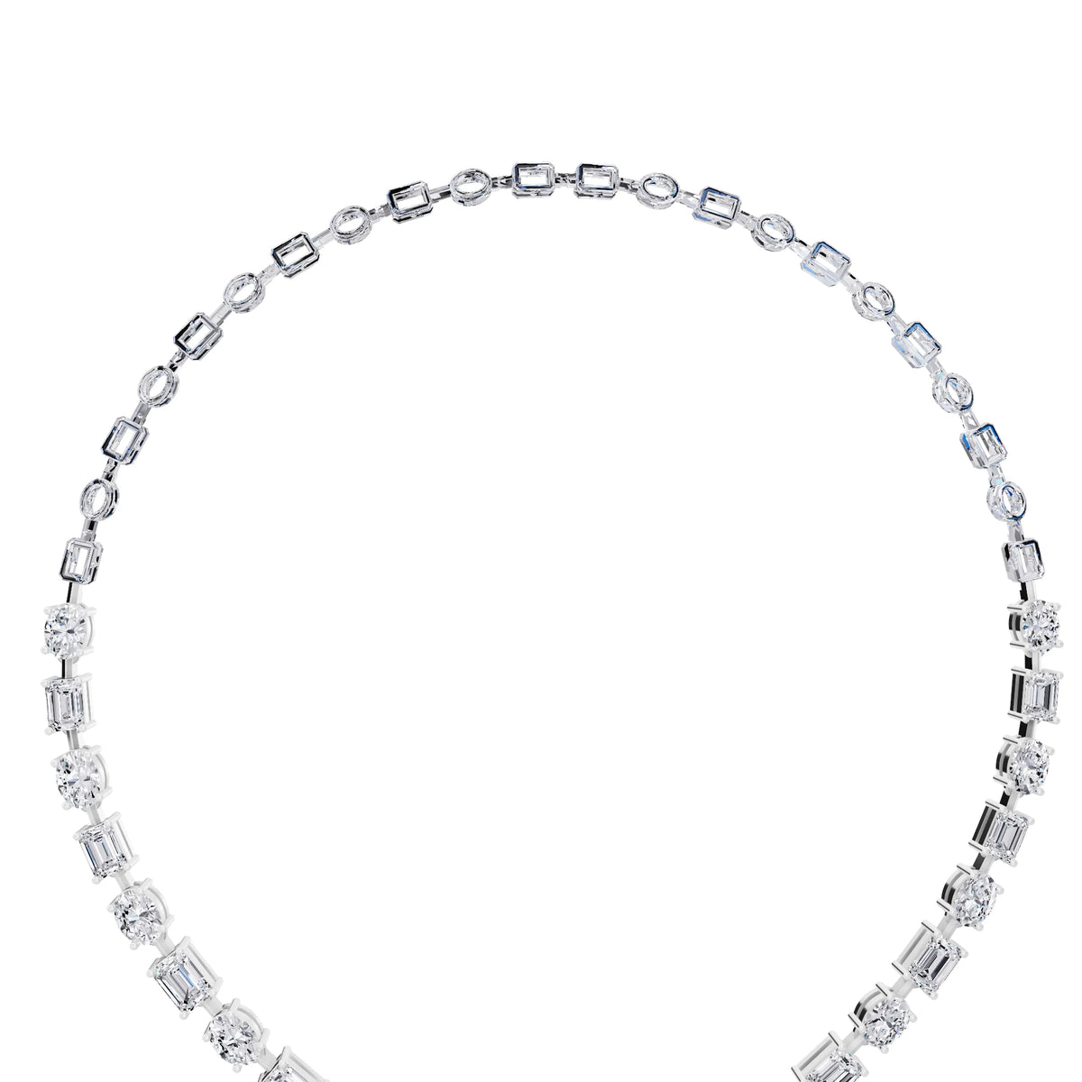 Emerald Oval Round Station Multi- Lab Grown Diamond Necklace, view 5