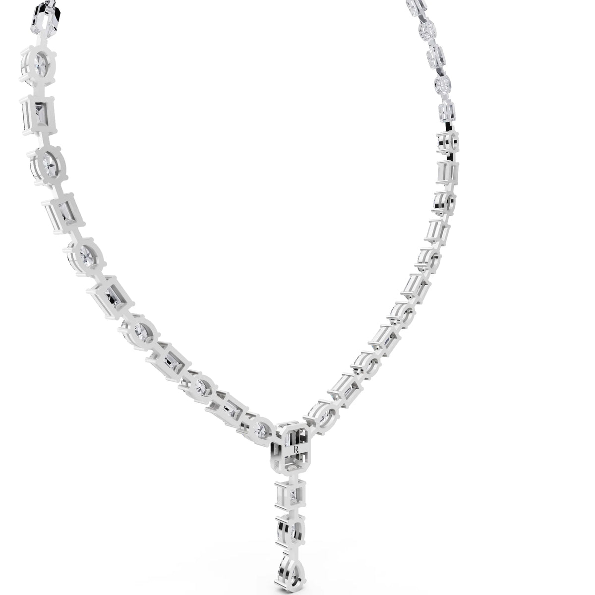 Emerald Oval Round Station Multi- Lab Grown Diamond Necklace, view 6