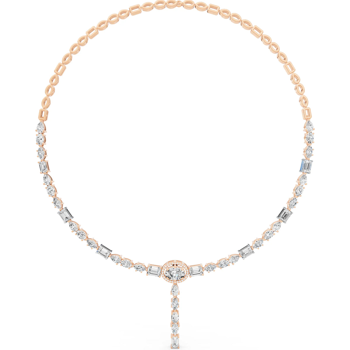 Rose Gold Round Oval Emerald Drop Lab Grown Diamond Pendant Necklace
