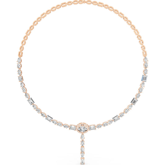 Rose Gold Round Oval Emerald Drop Lab Grown Diamond Pendant Necklace