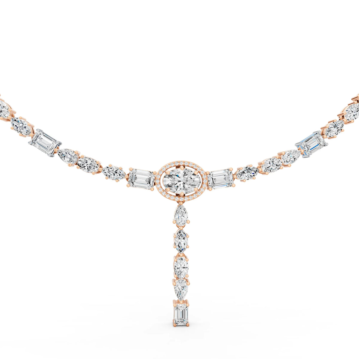 Rose Gold Round Oval Emerald Drop Lab Grown Diamond Pendant Necklace, view 4