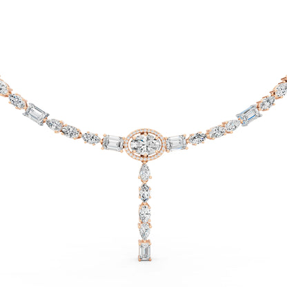 Rose Gold Round Oval Emerald Drop Lab Grown Diamond Pendant Necklace, view 4