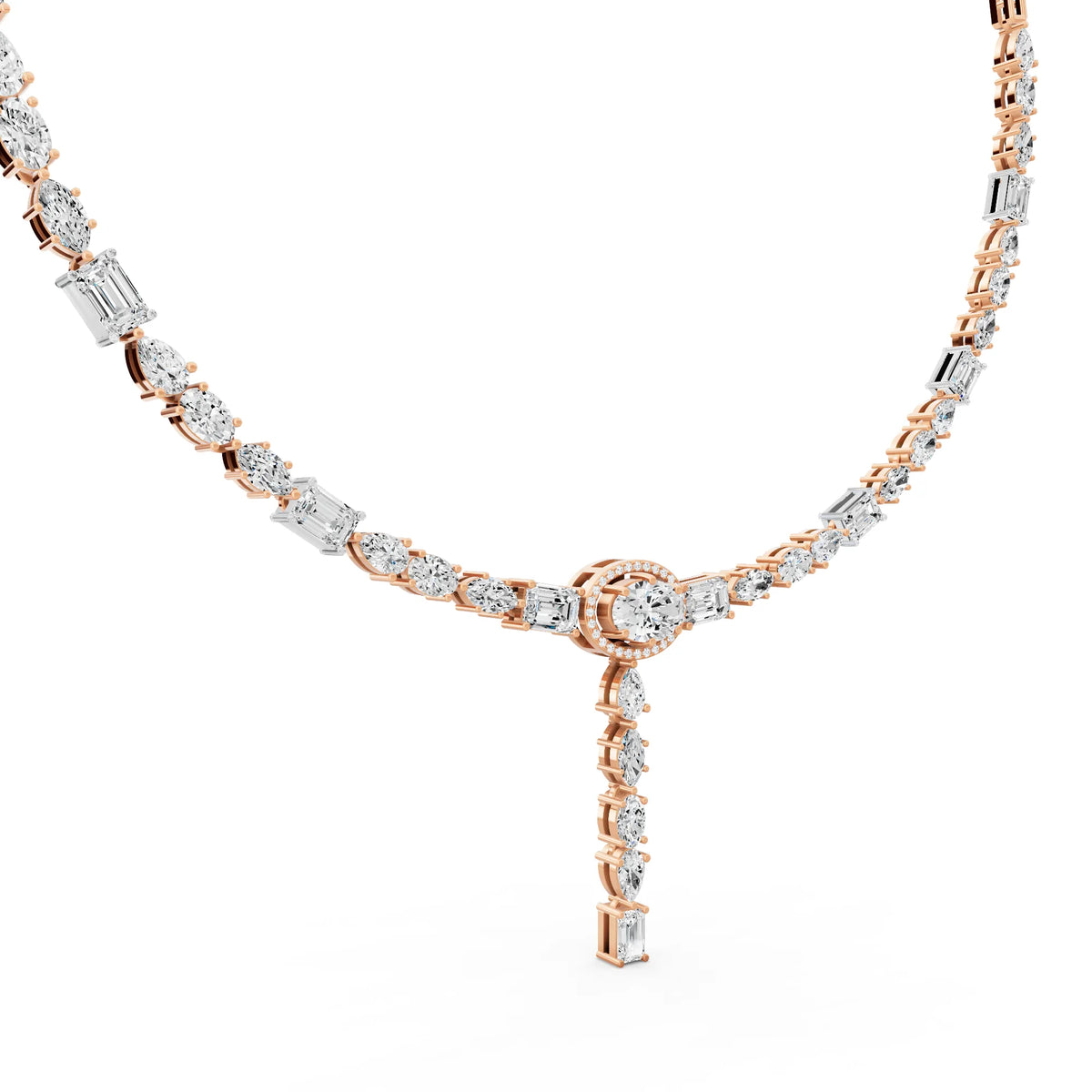 Rose Gold Round Oval Emerald Drop Lab Grown Diamond Pendant Necklace, view 5