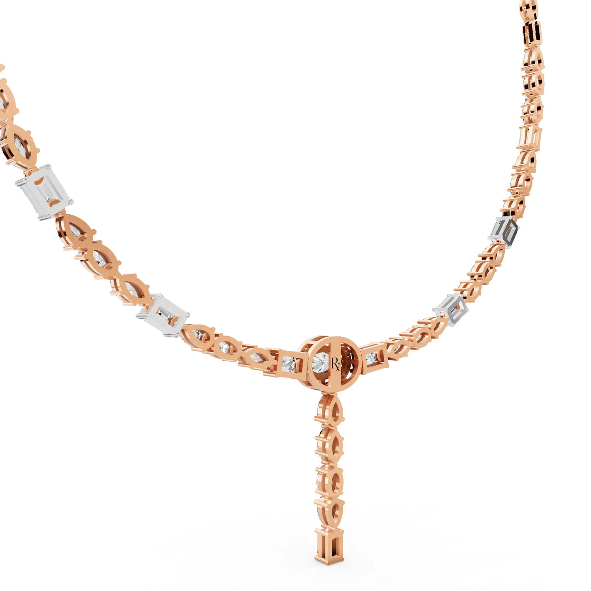 Rose Gold Round Oval Emerald Drop Lab Grown Diamond Pendant Necklace, view 6