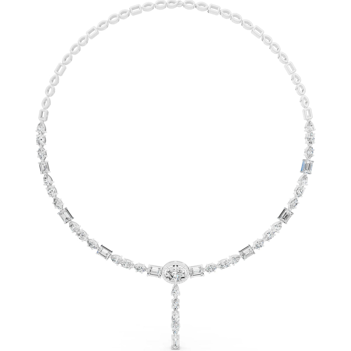 Round Oval Emerald Drop Lab Grown Diamond Pendant Necklace