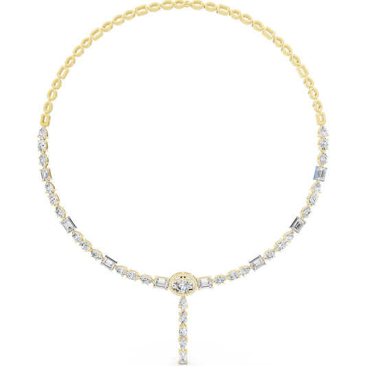 Yellow Gold Round Oval Emerald Drop Lab Grown Diamond Pendant Necklace