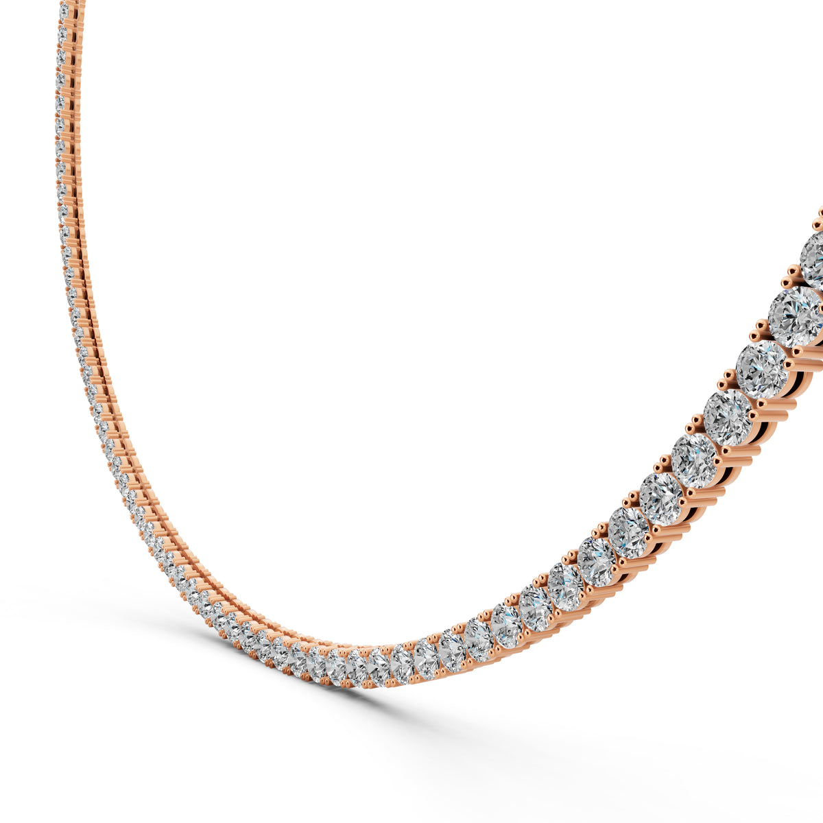 Rose Gold Round Line Lab Grown Diamond Tennis Chain Necklace, view 6