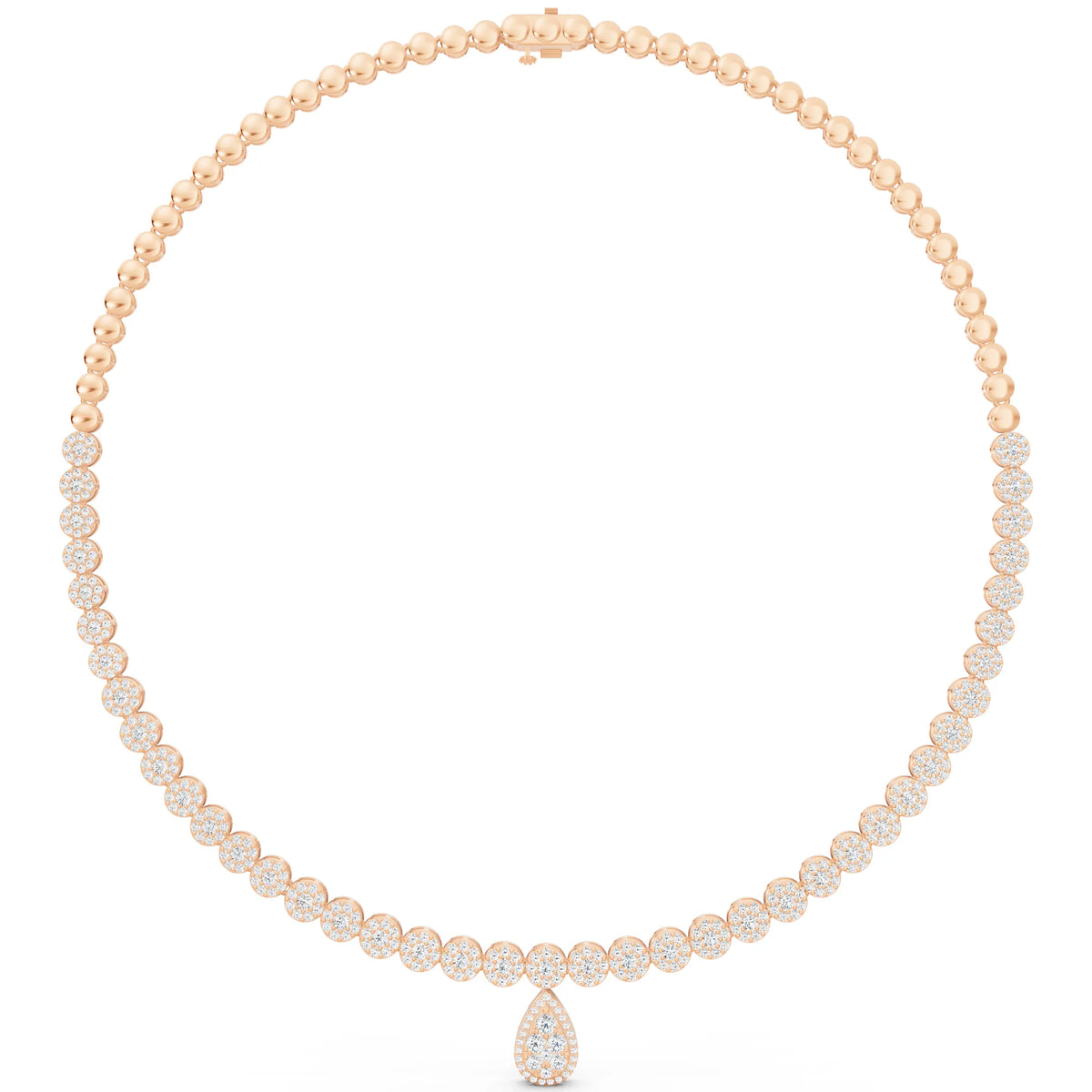Rose Gold Round Teardrop Lab Grown Diamond Pendant Necklace