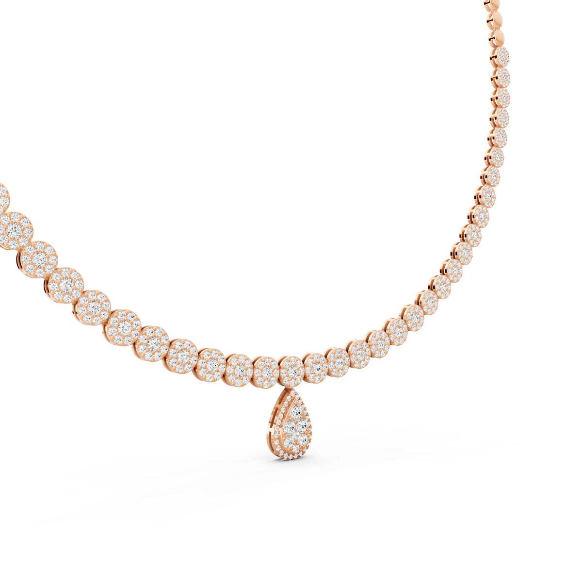 Rose Gold Round Teardrop Lab Grown Diamond Pendant Necklace, view 5
