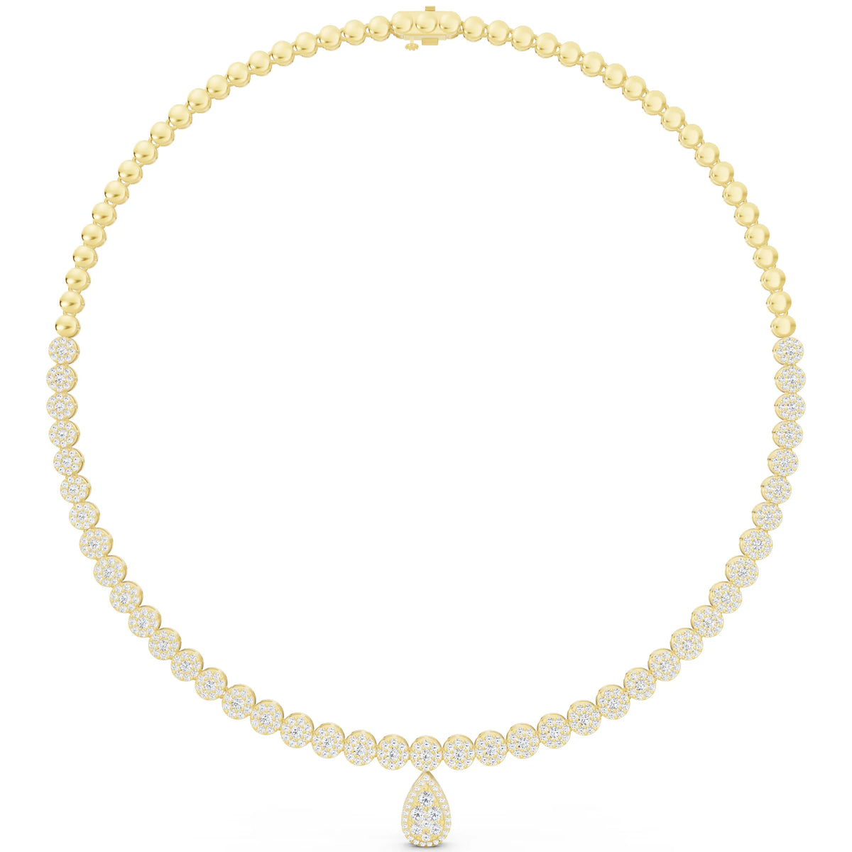Yellow Gold Round Teardrop Lab Grown Diamond Pendant Necklace