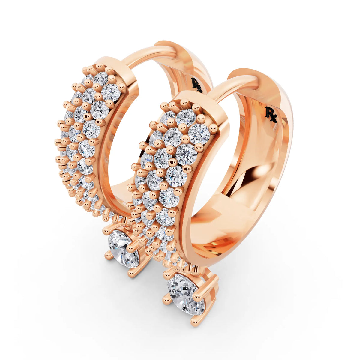 Rose Gold Round Lab Grown Diamond Pave Hoop Earrings with Charm Drop, campaign image