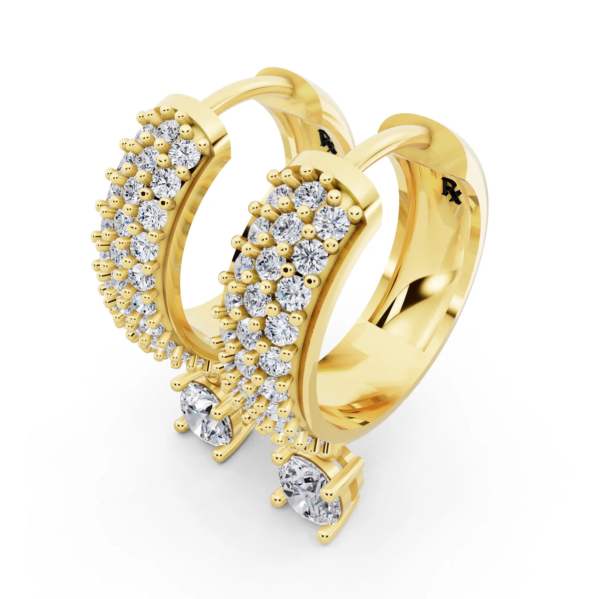 Yellow Gold Round Lab Grown Diamond Pave Hoop Earrings with Charm Drop, campaign image
