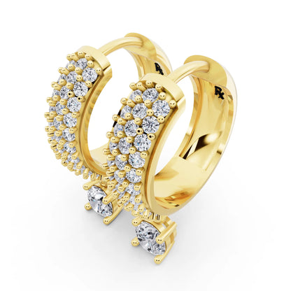 Yellow Gold Round Lab Grown Diamond Pave Hoop Earrings with Charm Drop, campaign image