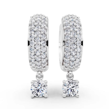 Round Lab Grown Diamond Pave Hoop Earrings with Charm Drop, front view