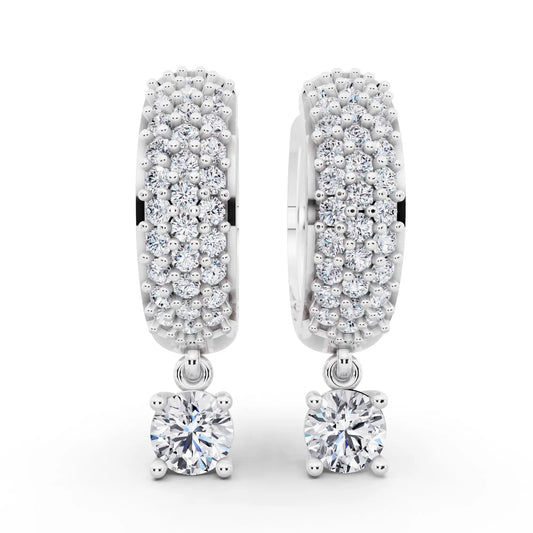Round Lab Grown Diamond Pave Hoop Earrings with Charm Drop, front view