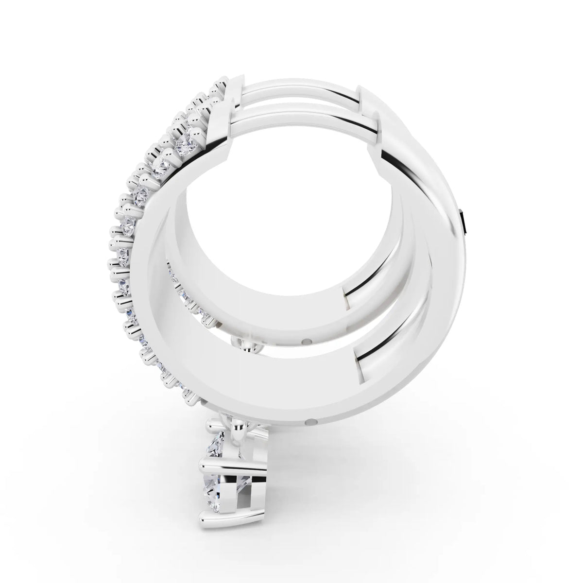 Round Lab Grown Diamond Pave Hoop Earrings with Charm Drop, right side view
