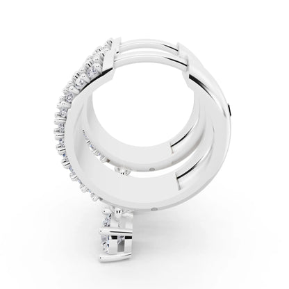 Round Lab Grown Diamond Pave Hoop Earrings with Charm Drop, right side view