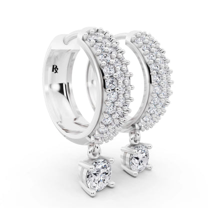 Round Lab Grown Diamond Pave Hoop Earrings with Charm Drop, top view