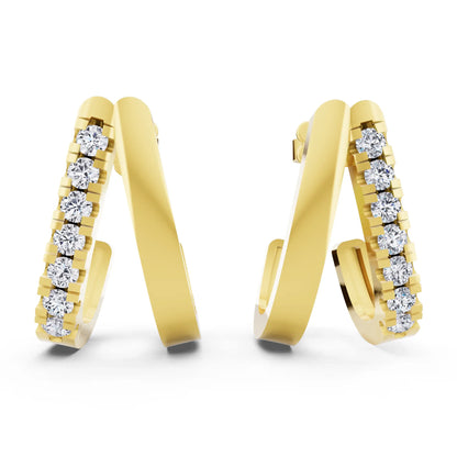 Yellow Gold Cascading Round Lab Grown Diamond Drop Earrings 2.90mm, front view