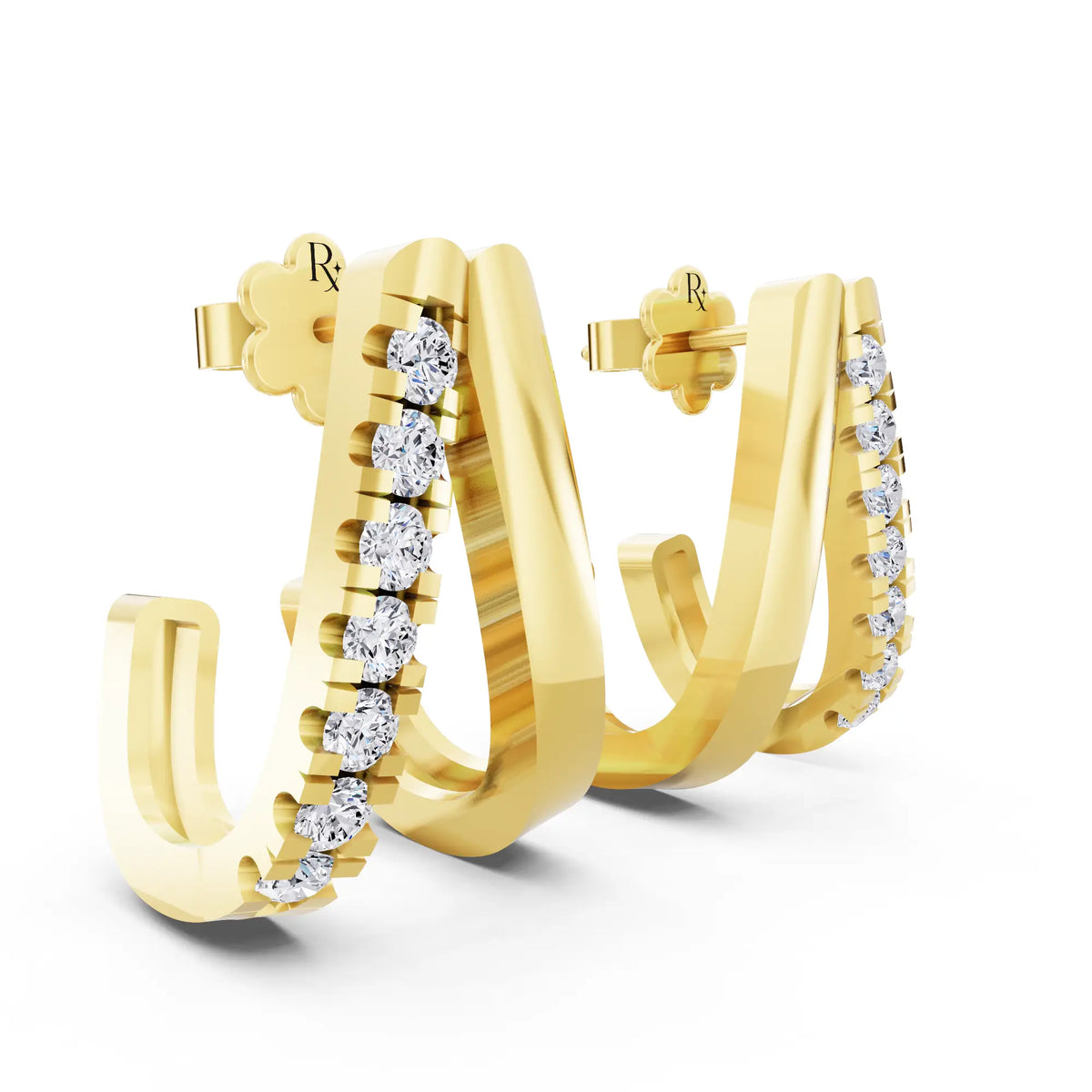 Yellow Gold Cascading Round Lab Grown Diamond Drop Earrings 2.90mm, top view