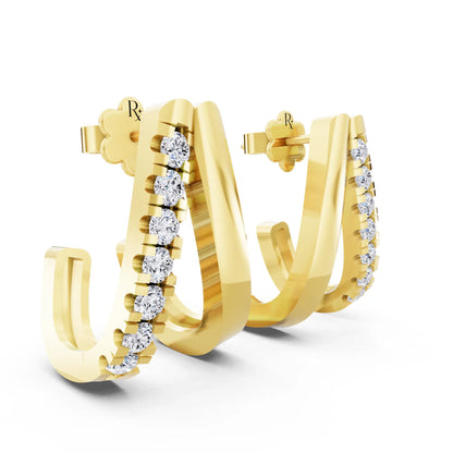 Yellow Gold Cascading Round Lab Grown Diamond Drop Earrings 2.90mm, top view