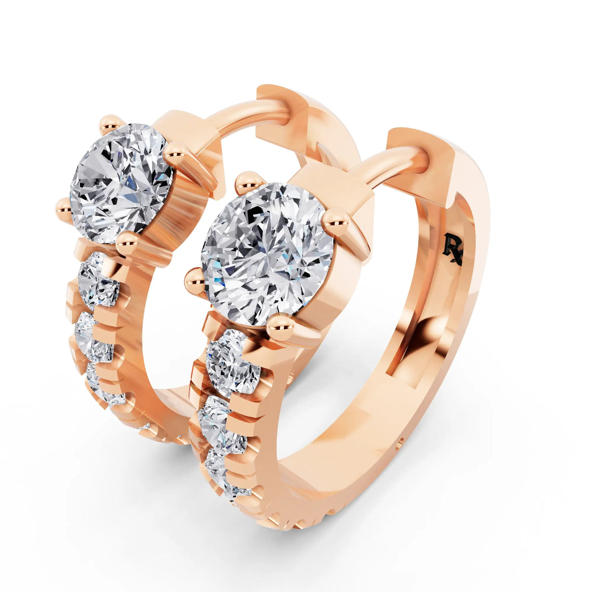 Rose Gold Round Lab Grown Diamond Charm Hoop Earrings, campaign image