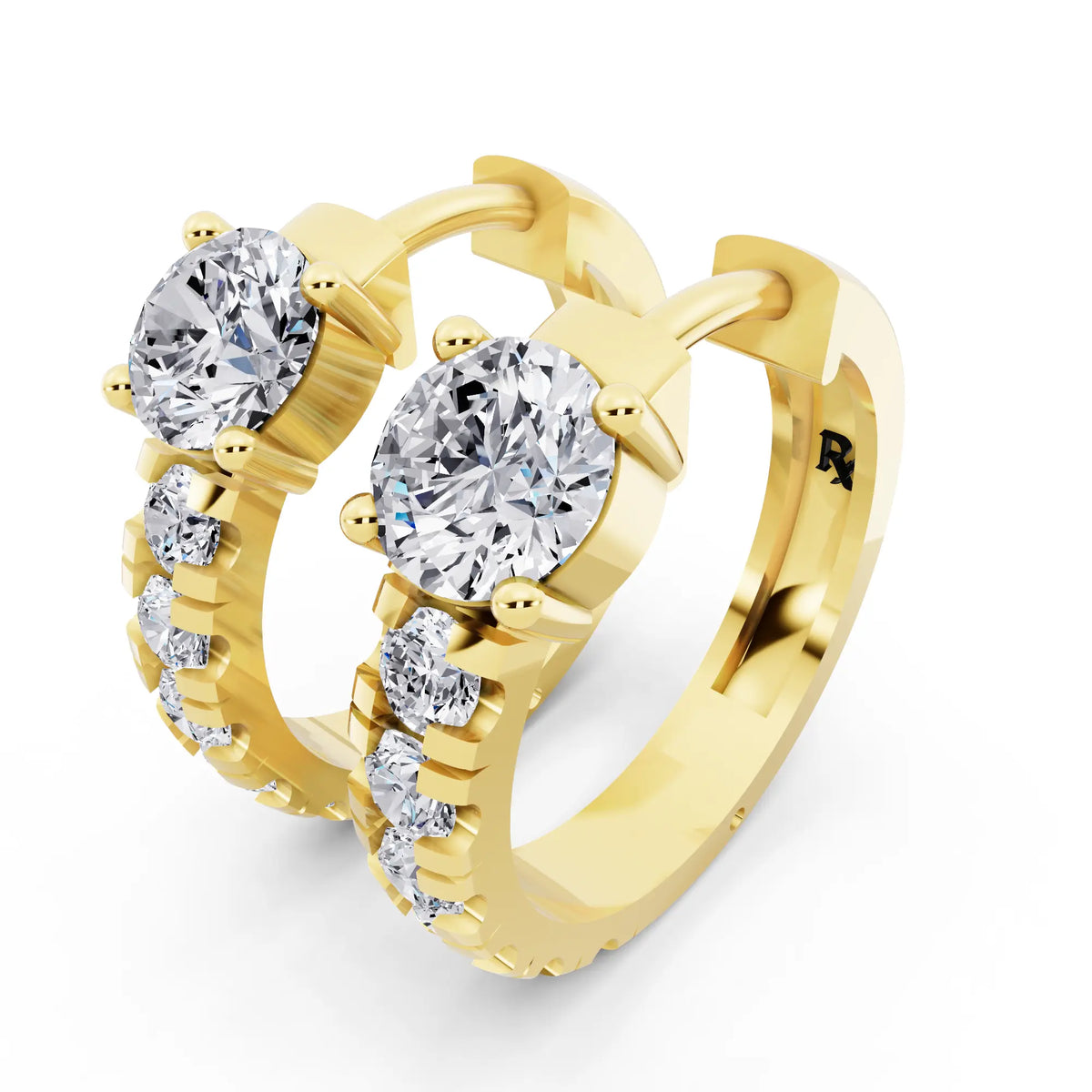 Yellow Gold Round Lab Grown Diamond Charm Hoop Earrings, campaign image