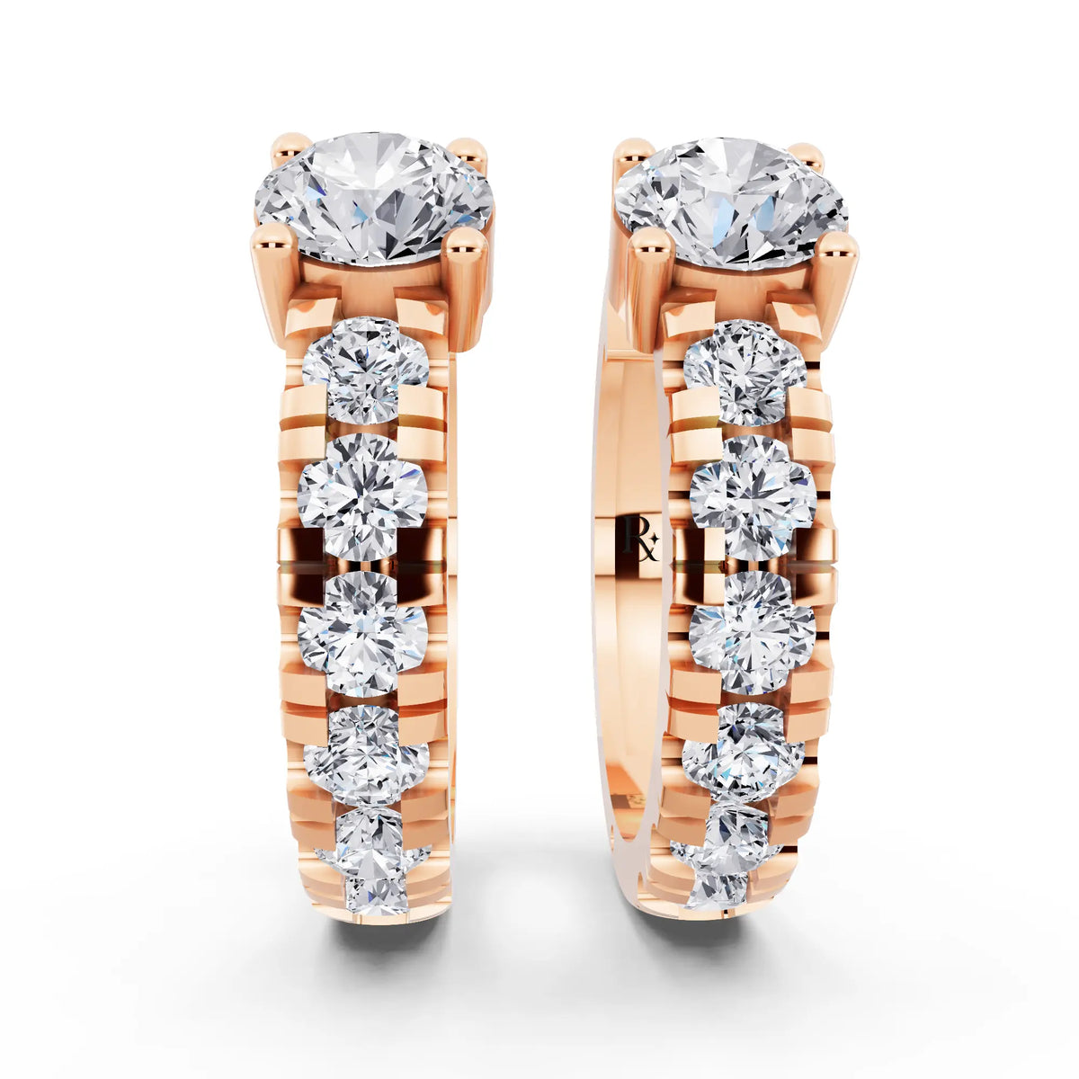 Rose Gold Round Lab Grown Diamond Charm Hoop Earrings, front view