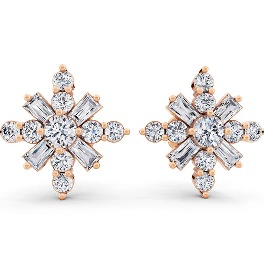 Rose Gold Lab Grown Diamond Cross Cluster Earrings, front view