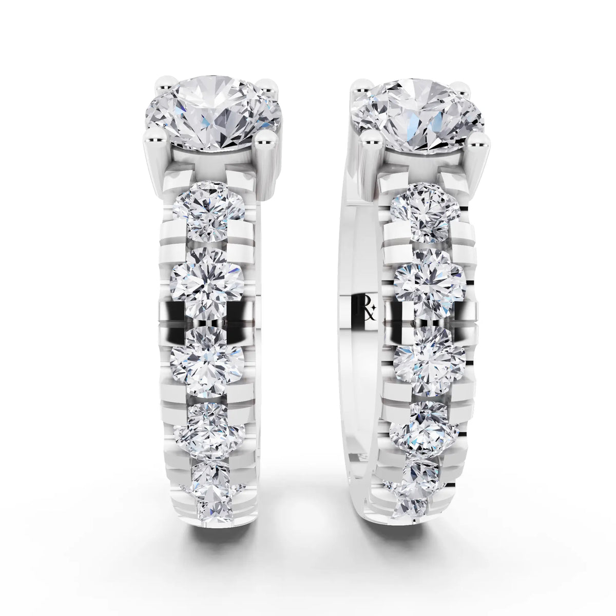 Round Lab Grown Diamond Charm Hoop Earrings, front view